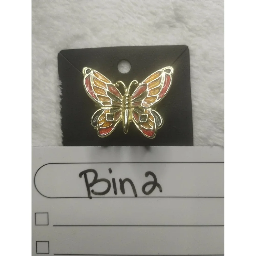 Vintage Style Gold Tone Orange Red Enamel Butterfly Brooch Pin Monarch‎ Wing